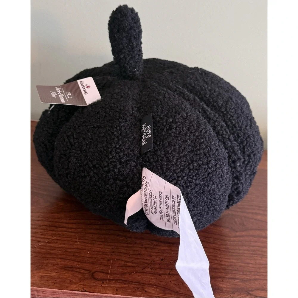 Plush Jack-o'-Lantern Decorative Pillow. Black and White, 12